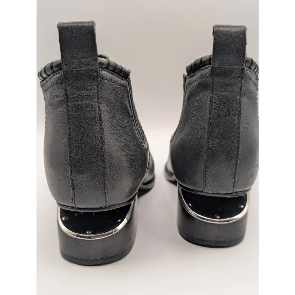 Alexander Wang Black Kori Leather Chelsea Ankle Boots Silver Heel EU 38 US 7.5